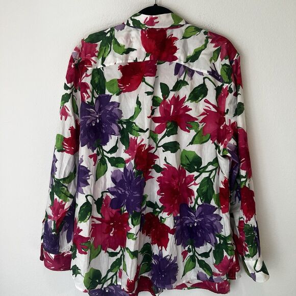 Vintage Ralph Lauren Size 3X Bright Multicolor Floral Women's Shirt Office Work - Picture 5 of 7